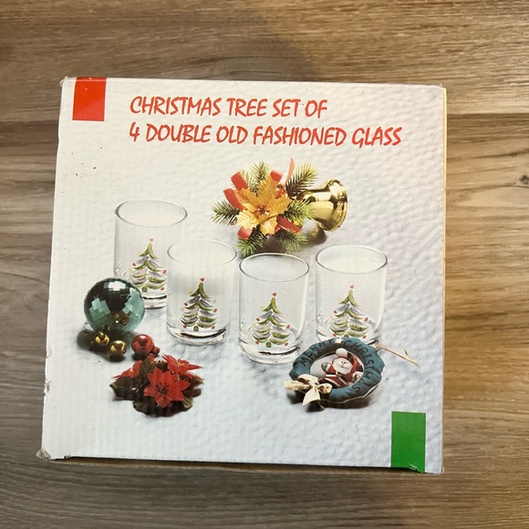 NEW Christmas Set of 4 Double Old Fashioned Glasses Christmas Tree Glass - Picture 2 of 6